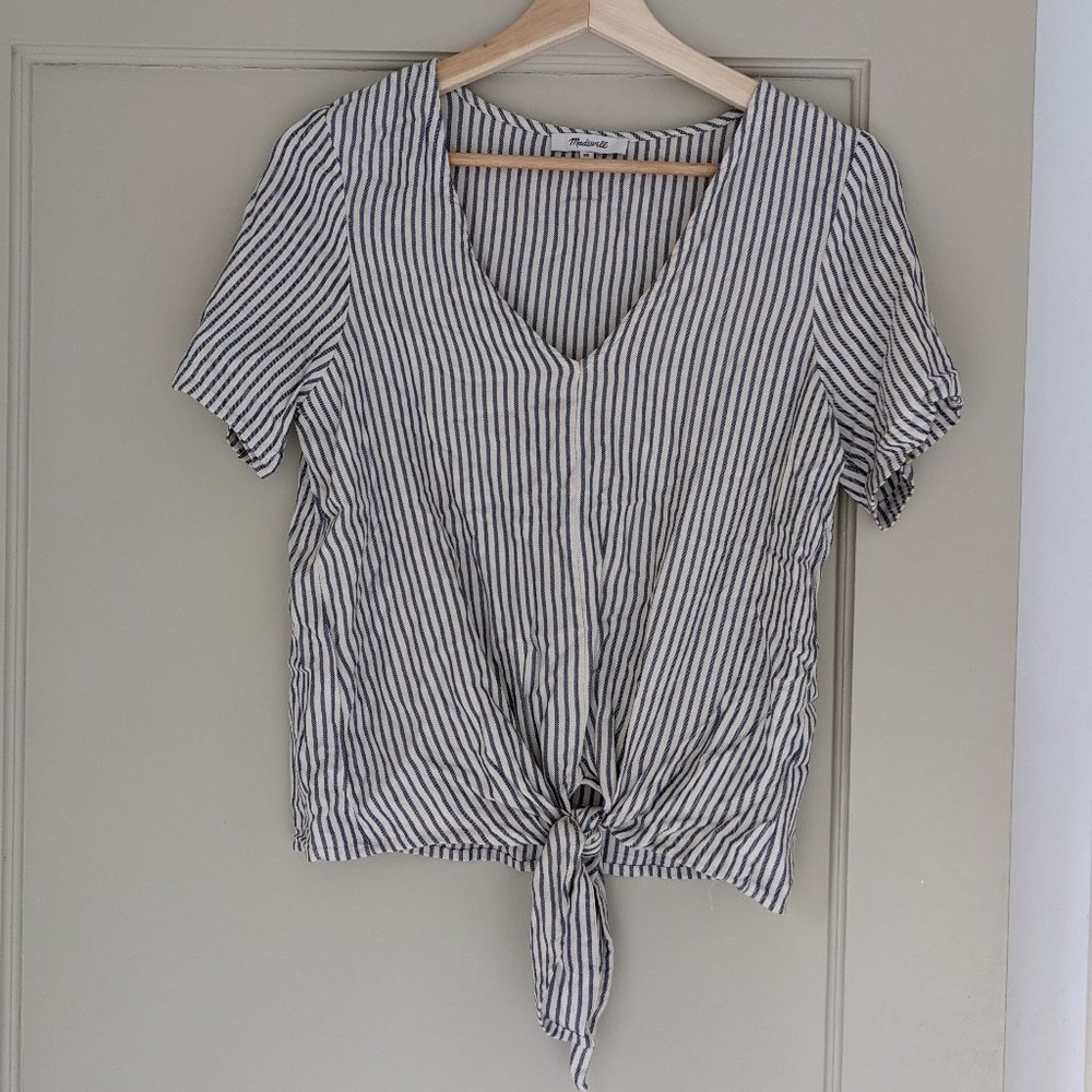 Madewell Striped Short-Sleeve Top with Knot Tie, Size XS